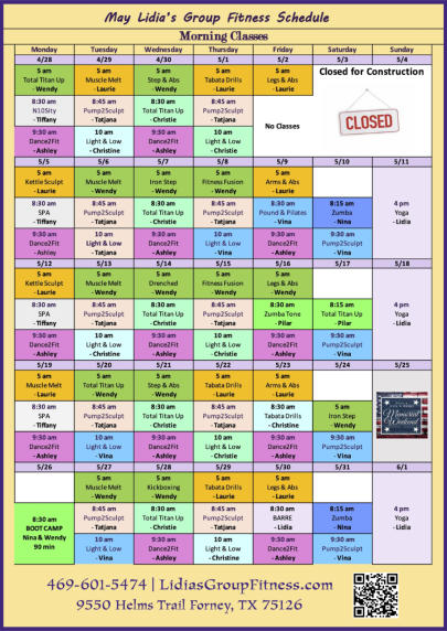 Morning Schedule for Lidia's Group Fitness | Forney, TX