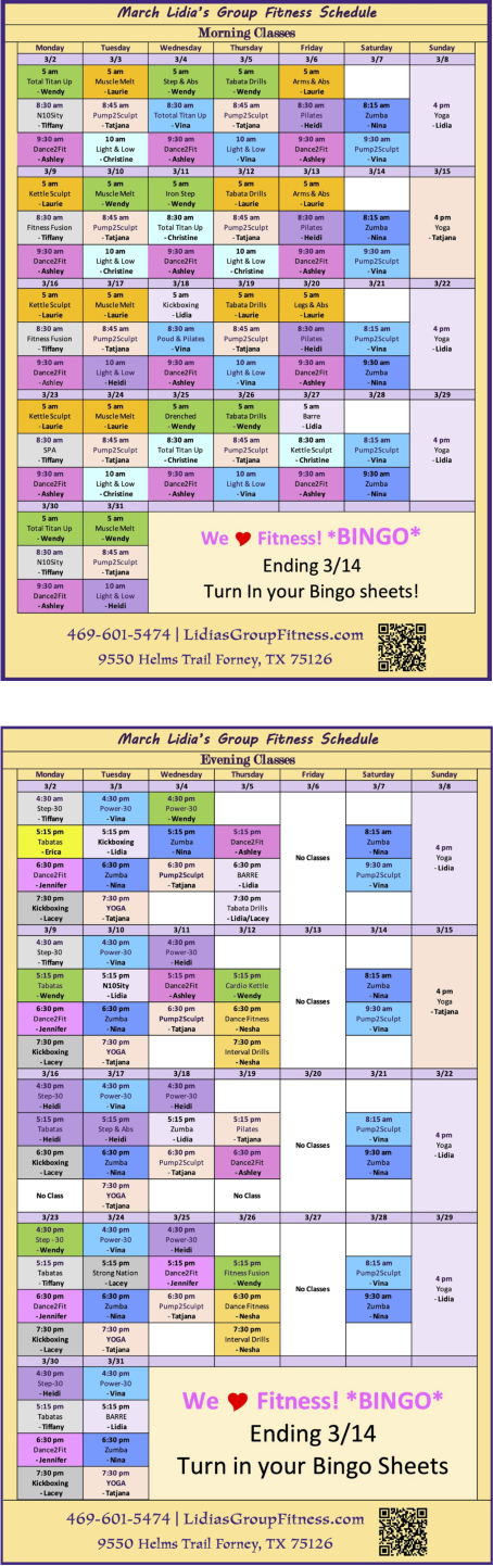 Morning Schedule for Lidia's Group Fitness | Forney, TX