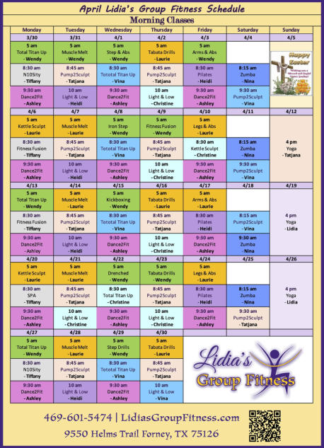 Morning Schedule for Lidia's Group Fitness | Forney, TX