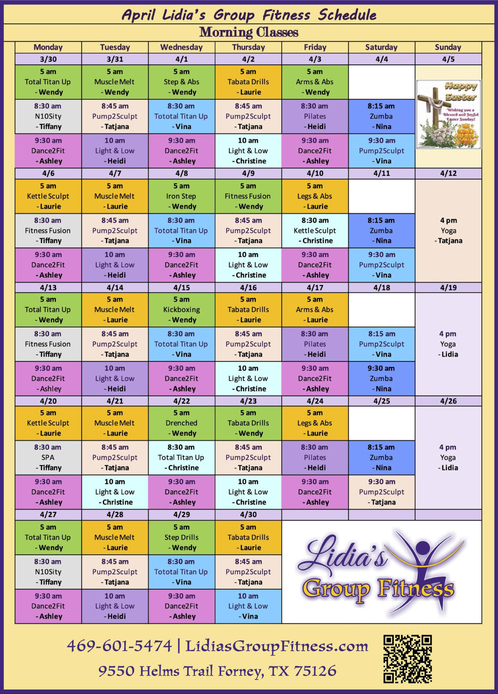 Morning Schedule for Lidia's Group Fitness | Forney, TX