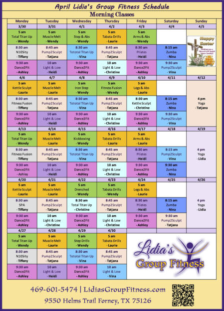 Morning Schedule for Lidia's Group Fitness | Forney, TX