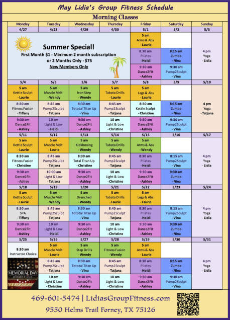 Morning Schedule for Lidia's Group Fitness | Forney, TX