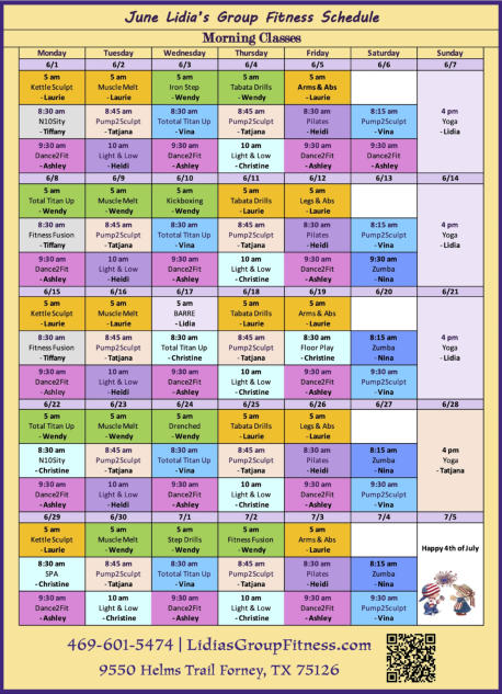 Morning Schedule for Lidia's Group Fitness | Forney, TX