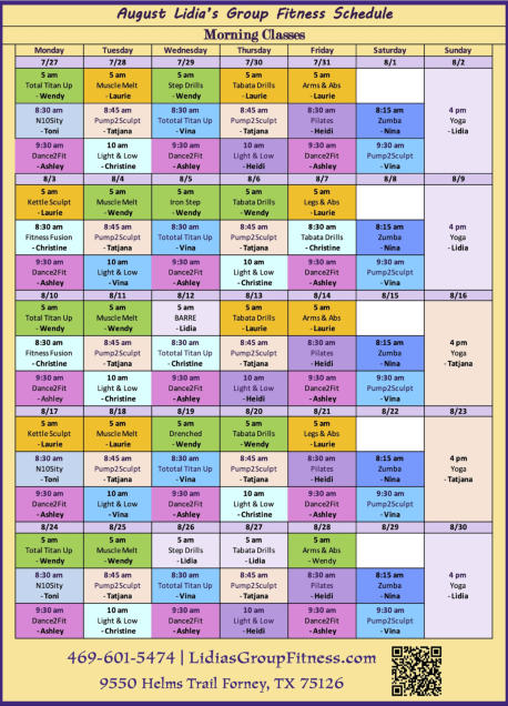 Morning Schedule for Lidia's Group Fitness | Forney, TX