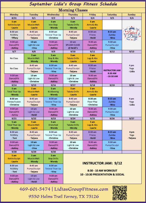 Morning Schedule for Lidia's Group Fitness | Forney, TX