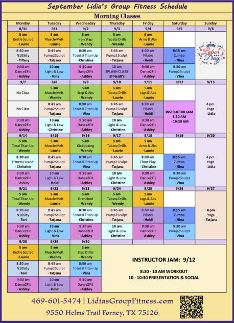 Morning Schedule for Lidia's Group Fitness | Forney, TX