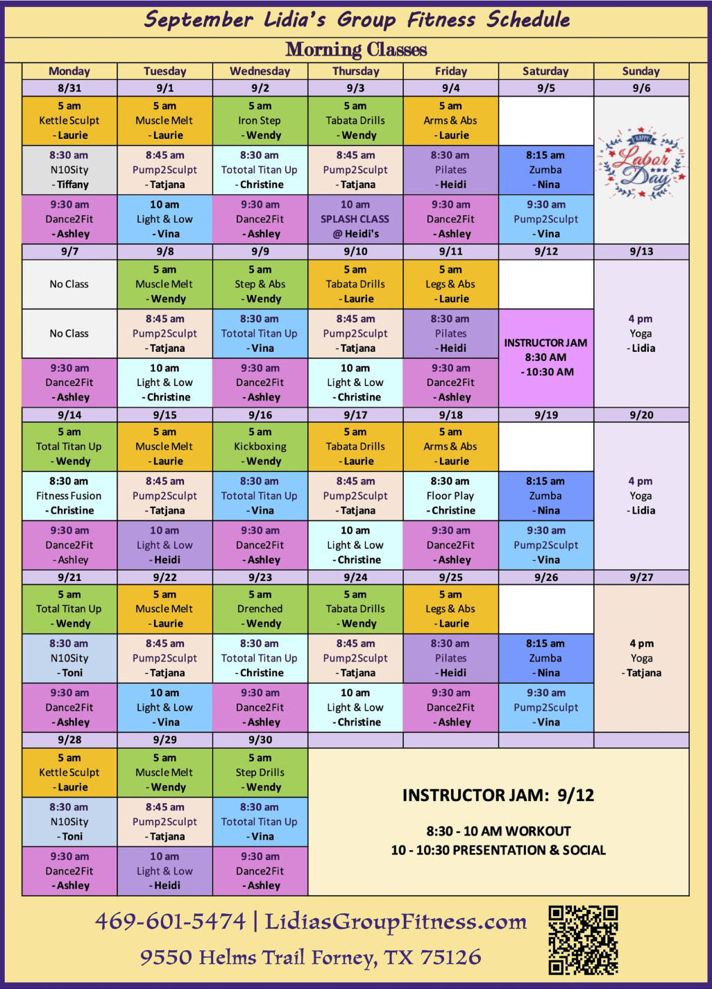 Morning Schedule for Lidia's Group Fitness | Forney, TX