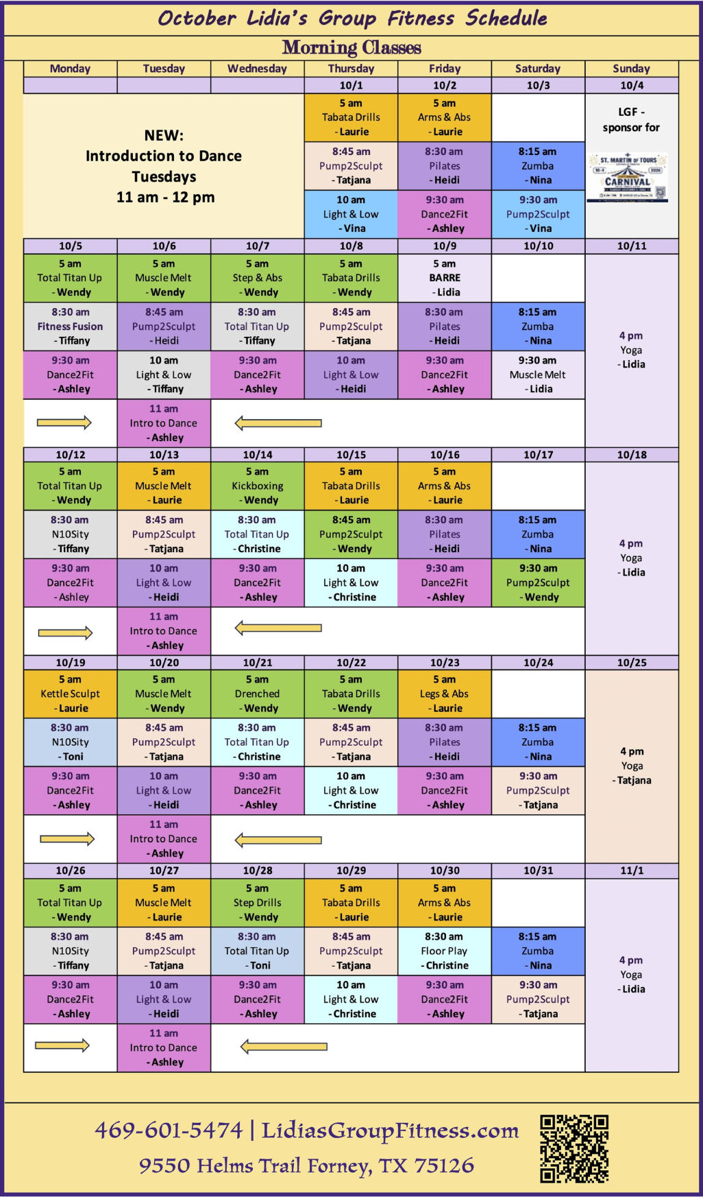 Morning Schedule for Lidia's Group Fitness | Forney, TX