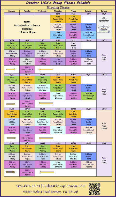 Morning Schedule for Lidia's Group Fitness | Forney, TX